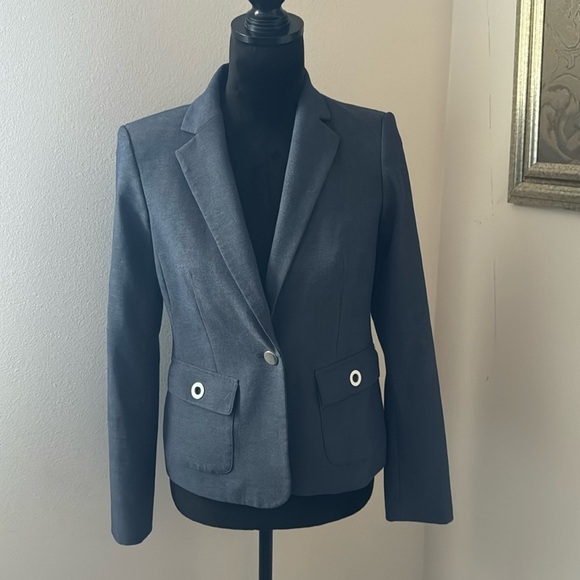 Calvin Klein blue one button front woman’s blazer smooth silhouette Sz 2 - Picture 1 of 7